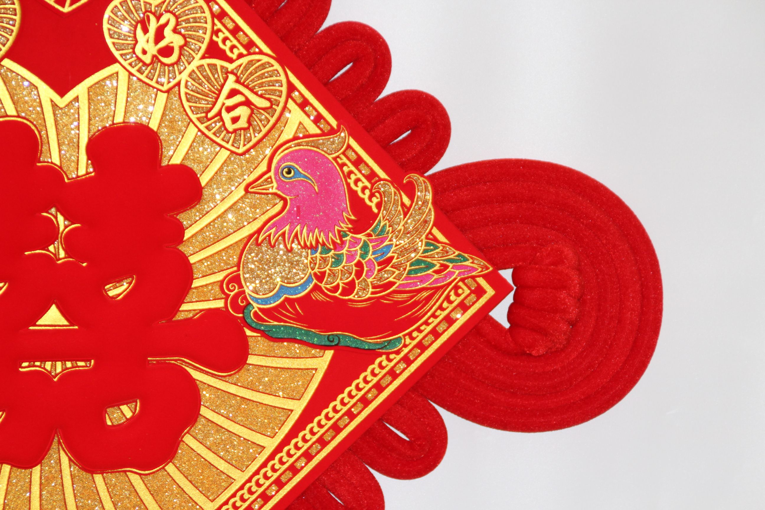 Top natural craft board, Mandarin ducks playing in water, peach heart gilded with auspicious characters, peach heart knot, Chinese knot, new hanging decoration, New Year goods, couplets details Picture