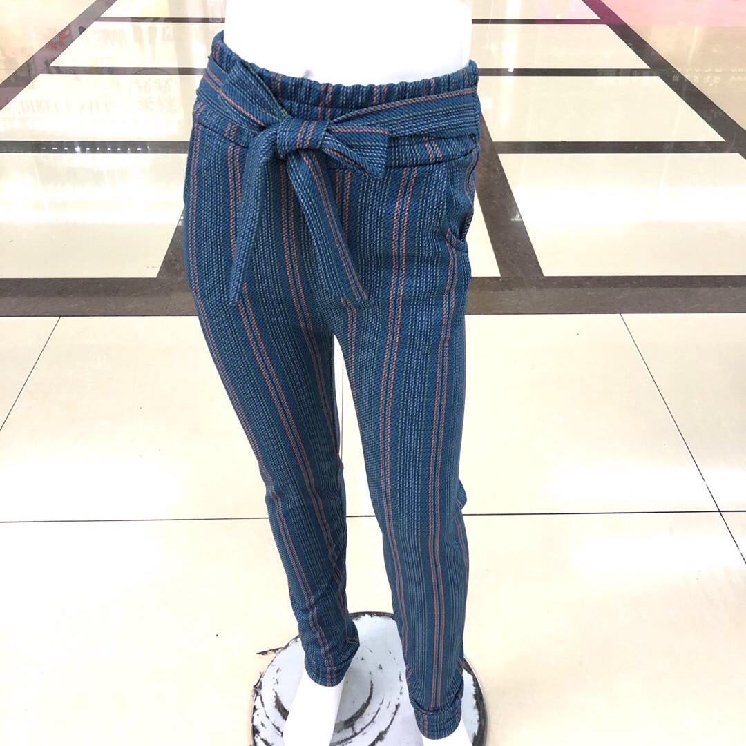 Children's casual belt front real pocket vertical stripe color blue leggings thumbnail