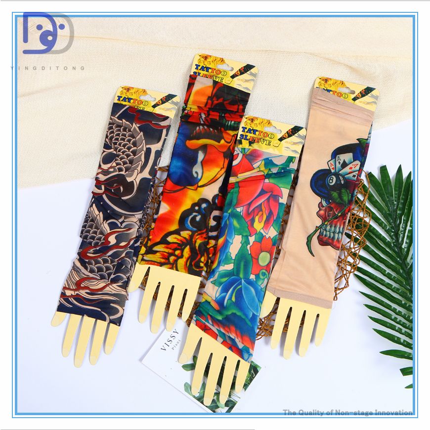 义乌好货 纹身袖套冰爽无缝夏季冰丝防晒花纹臂套开车骑行护臂详情图11