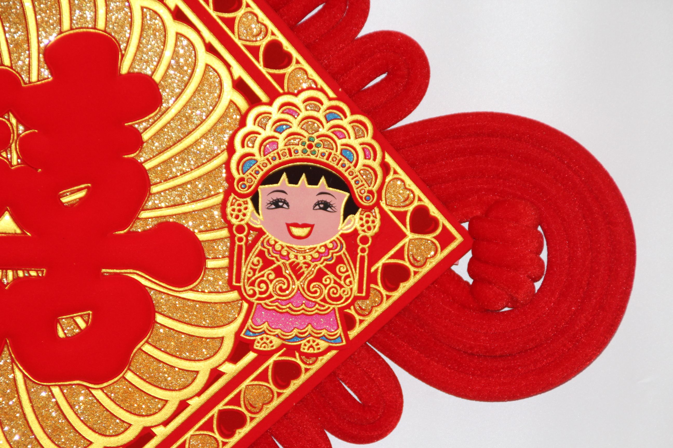 Dingran craftsmanship, plate-knot gold boy and jade girl style, peach heart gilded with auspicious characters, peach heart knot, Chinese knot, new pendant, New Year goods, couplets details Picture