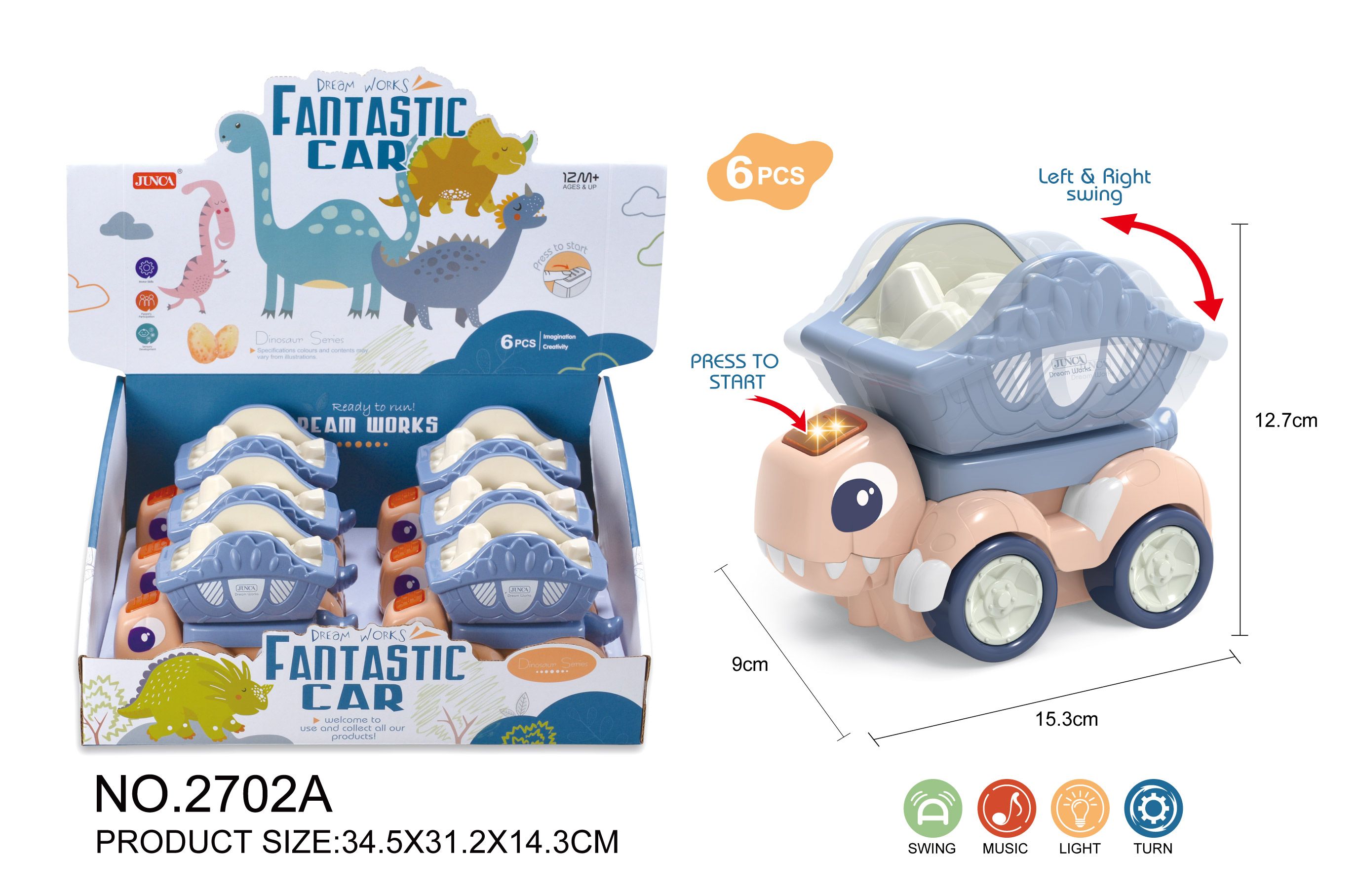 Electric dinosaur dirt cart with lights and music, 6 lotus root starch display boxes full figure