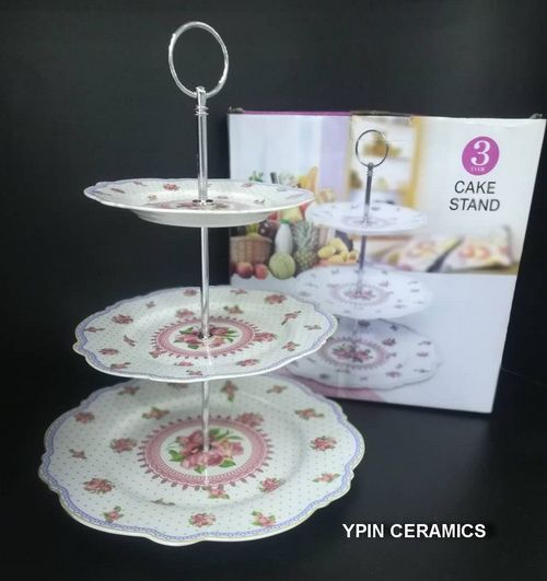 Three Layer Cake Plate Bone China Monsoon Series Full Of Flowers, Stock