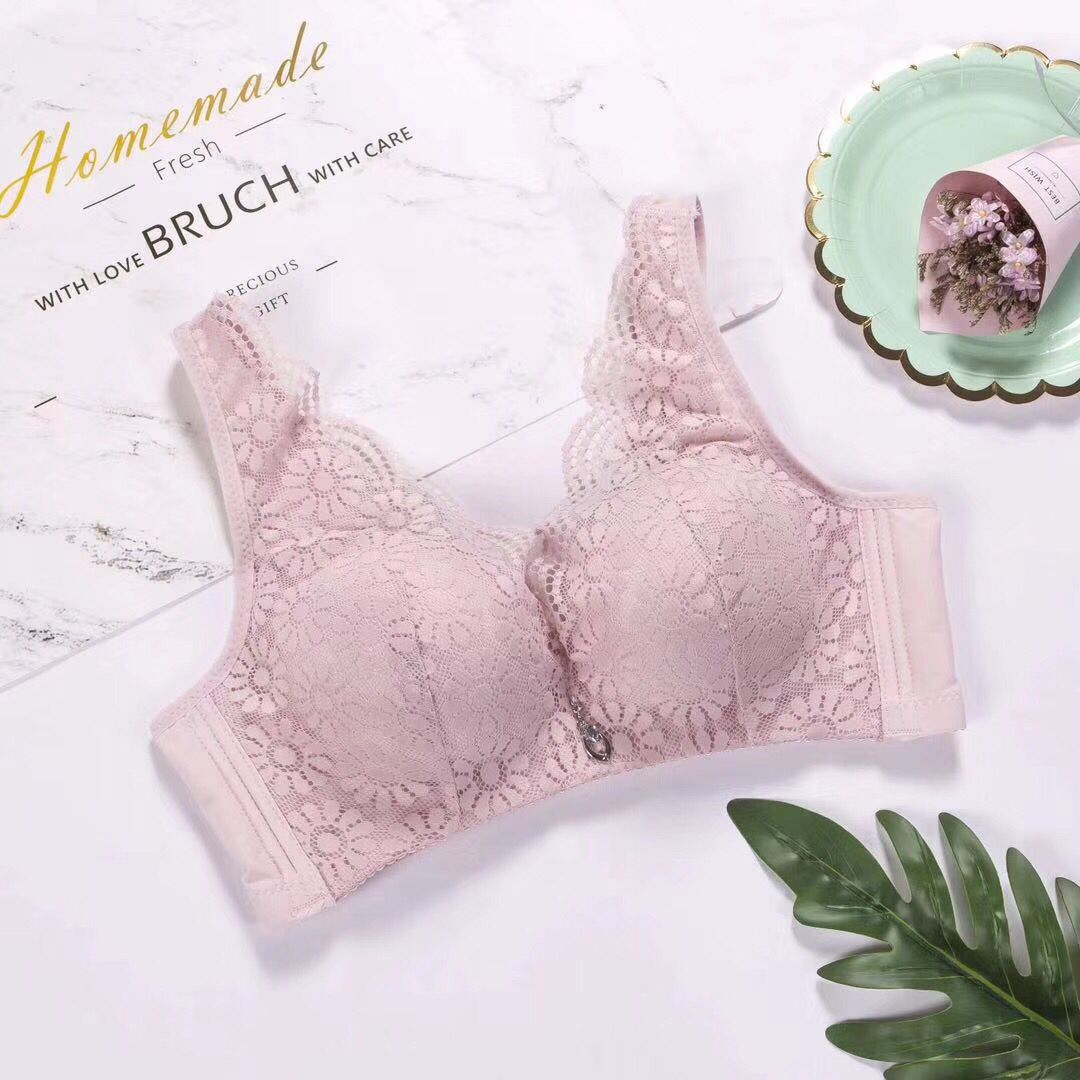 Small bosom gathers underwear to receive auxiliary breast without underwire lace flower border sagging large size female bra with thick and thin section thumbnail