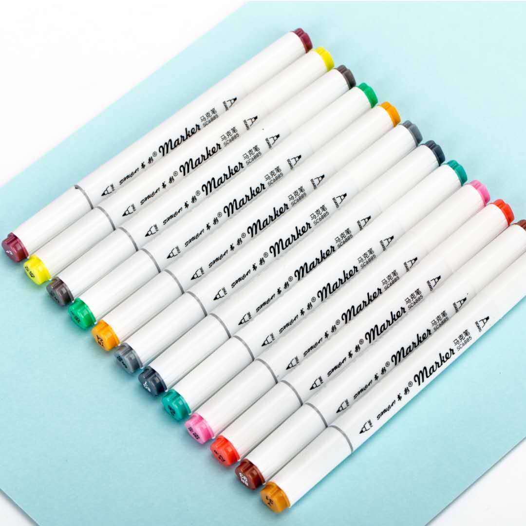 Colorful markers office learning drawing full figure