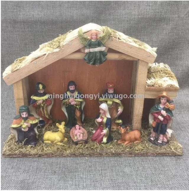 Resin handicrafts Christmas manger set wooden Nativity church gift detail image 5