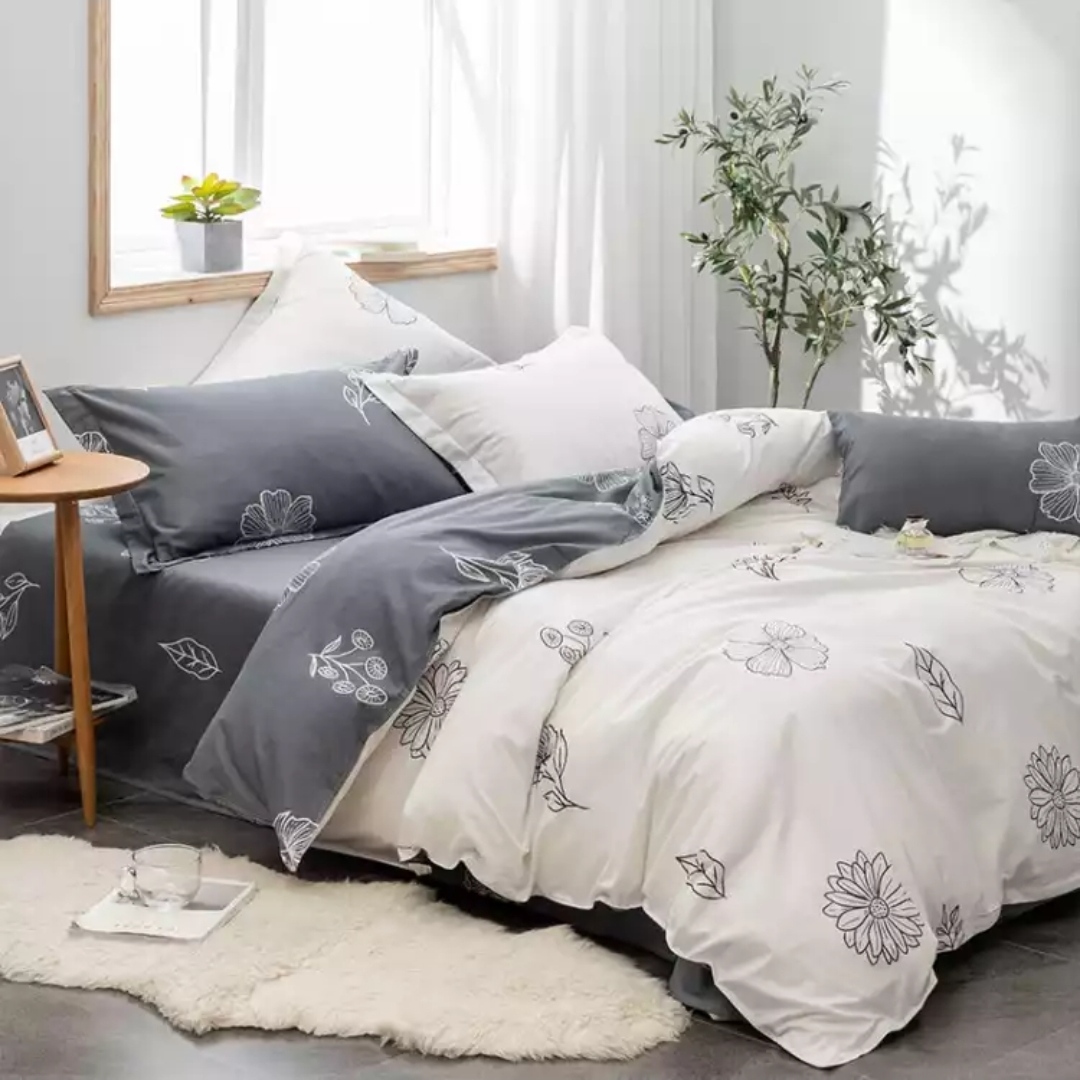 Free Cotton Four-Piece Set Cotton Double Bed Sheet Set Pillowcase Cherry Blossom D Yellow
