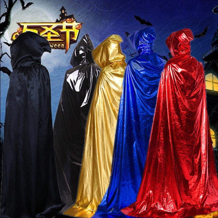 万圣节cosplay装扮成人巫师披风色丁布红黑死神服装古堡披风斗篷产品图