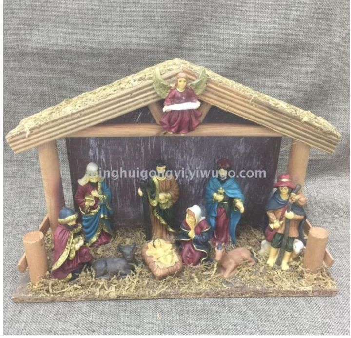 Resin handicrafts Christmas manger set wooden Nativity church gift detail image 2
