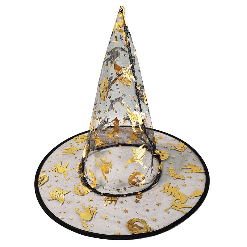 Halloween witch hat, children and adults, masquerade, ball costume, single-layer gilded gauze hat, wizard hat, witch hat Specification image