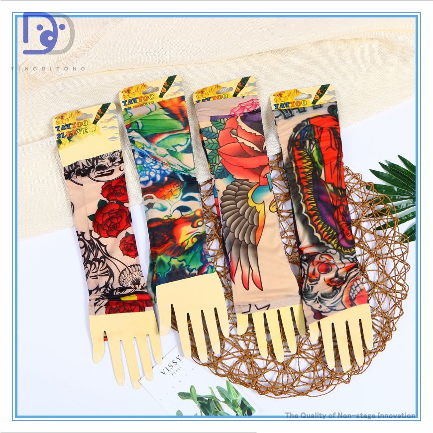 义乌好货 纹身袖套冰爽无缝夏季冰丝防晒花纹臂套开车骑行护臂详情图1