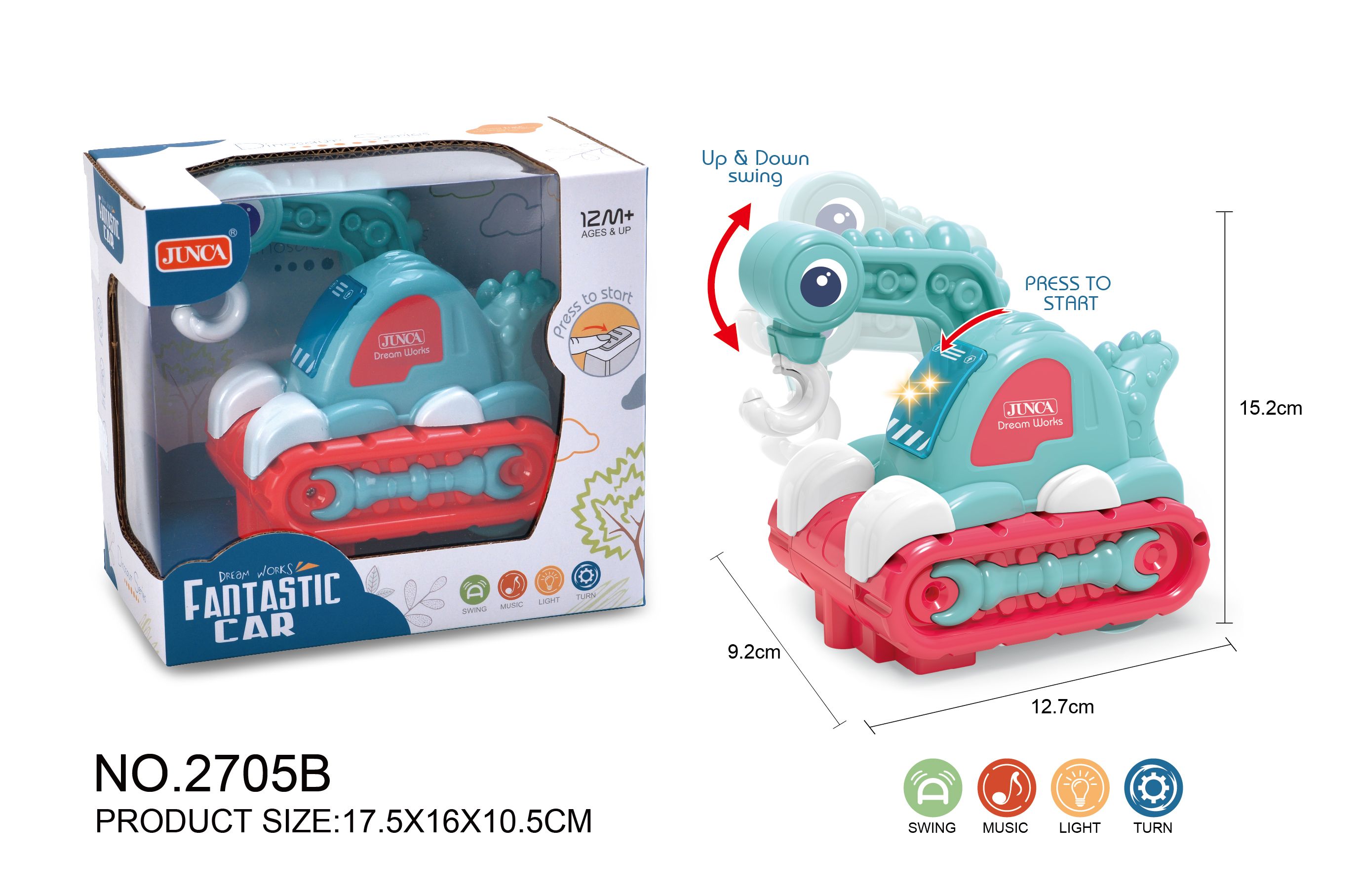 Electric dinosaur crane with light, music, sea fog and blue window box thumbnail