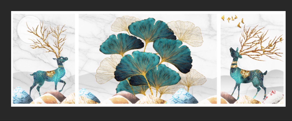 Simple Nordic Style Deer Make Money Living Room Sofa Background Wall Hanging Apricot Fuankang Gingko Leaves Specification drawing