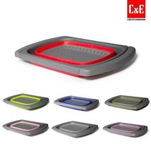 C&E创艺厨具六色系列硅胶方形 沥水篮  洗菜篮水果盘 折叠盆