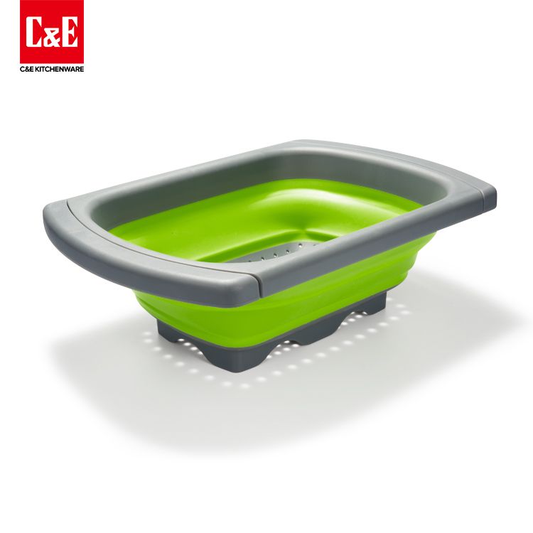 C&E创艺厨具六色系列硅胶方形 沥水篮  洗菜篮水果盘 折叠盆详情图3