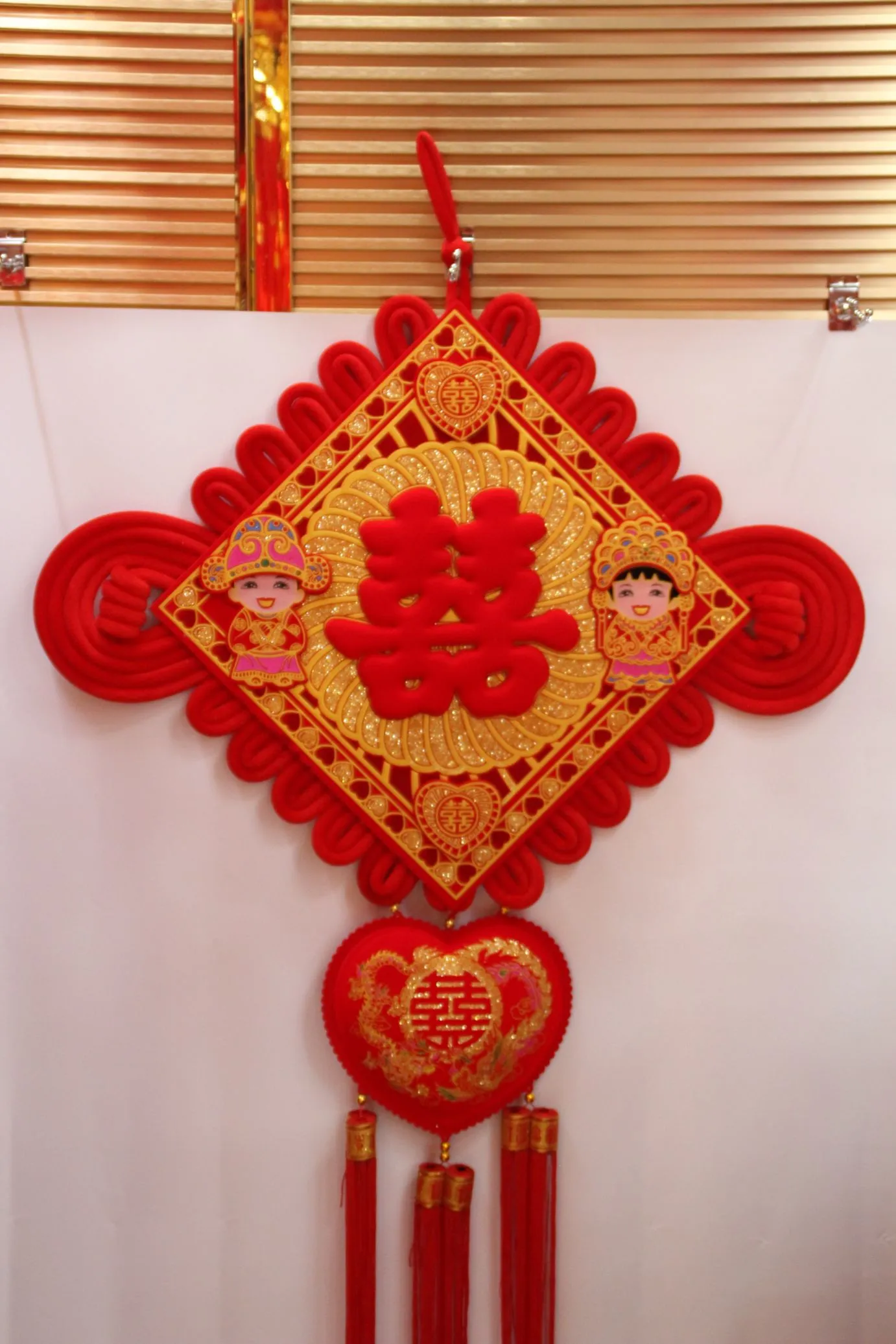 Dingran craftsmanship, plate-knot gold boy and jade girl style, peach heart gilded with auspicious characters, peach heart knot, Chinese knot, new pendant, New Year goods, couplets detail image 1