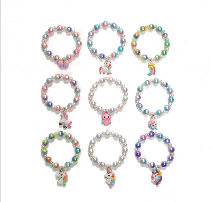 The new Korean version of color fashion cartoon bracelet bracelet environmental protection imitation pearl girl small jewelry factory direct selling spot thumbnail
