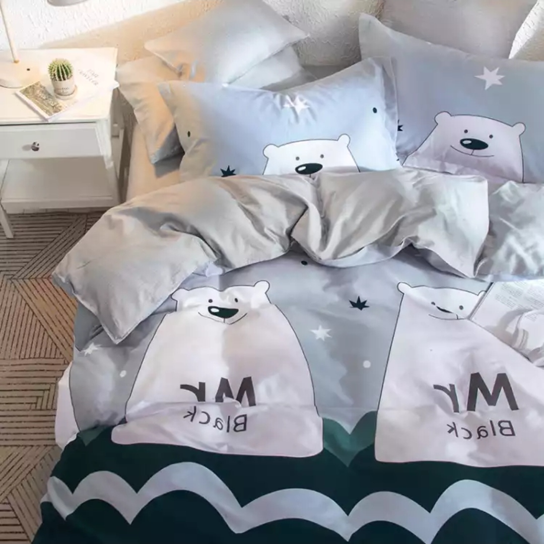 Free From Cotton 4-Piece Set Cotton Double Bed Sheet Set Pillowcase Cherry Blossom D Blue