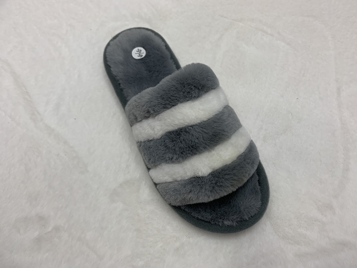 Autumn and winter new one character opens hair slipper female stripe color flat bottom household is indoor skid row undefined