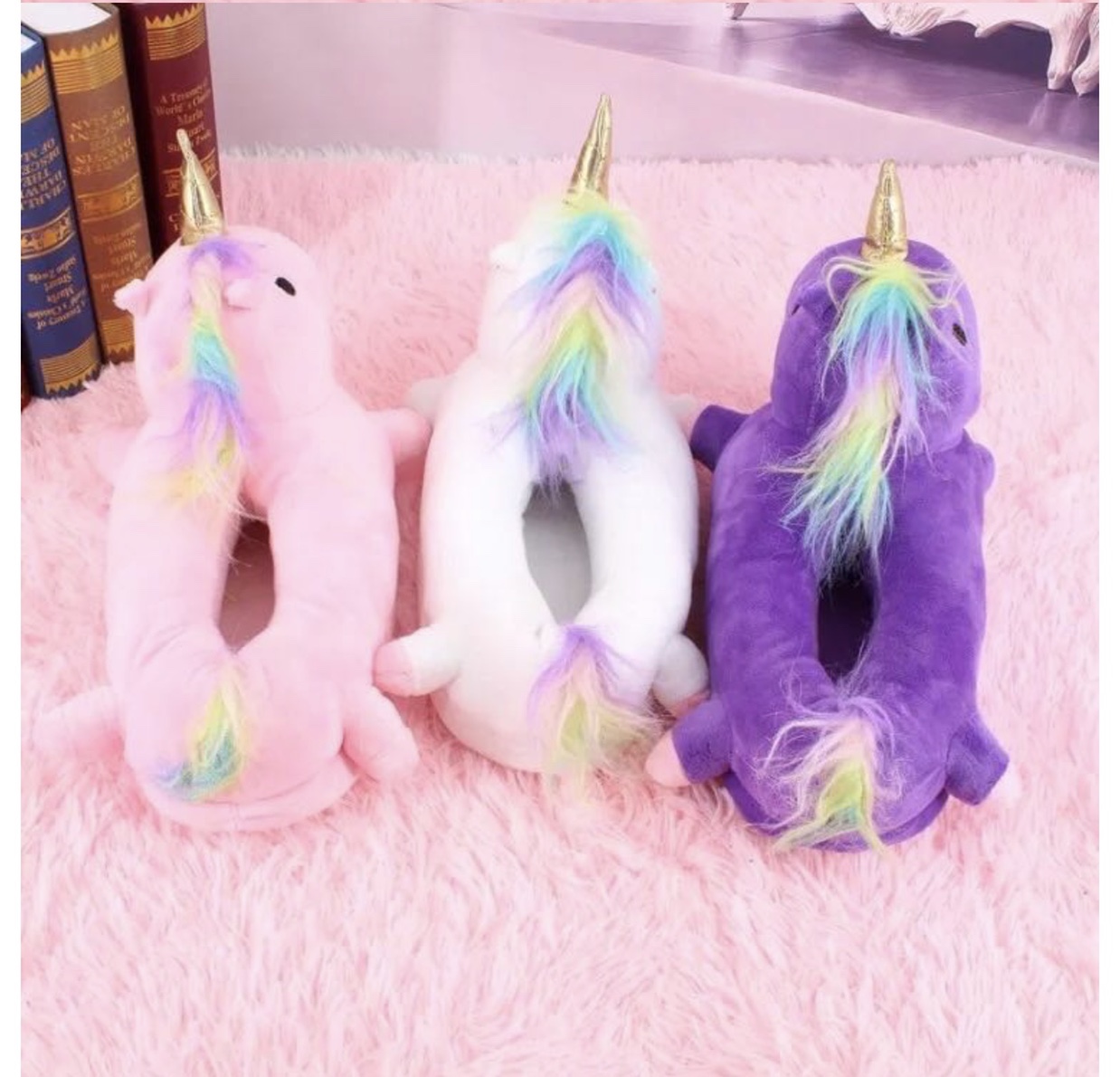 The new unicorn bag and cotton slippers are cute, cartoonish, large-sized, anti-slip, and girlish furry shoes for the bedroom Specification image