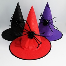万圣节巫婆帽 花纹无纺布蜘蛛巫师帽魔法师帽子 鬼节产品