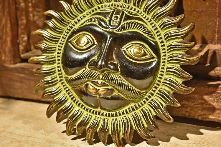 The handmade copper plaque of the Sun God is large detail image 2