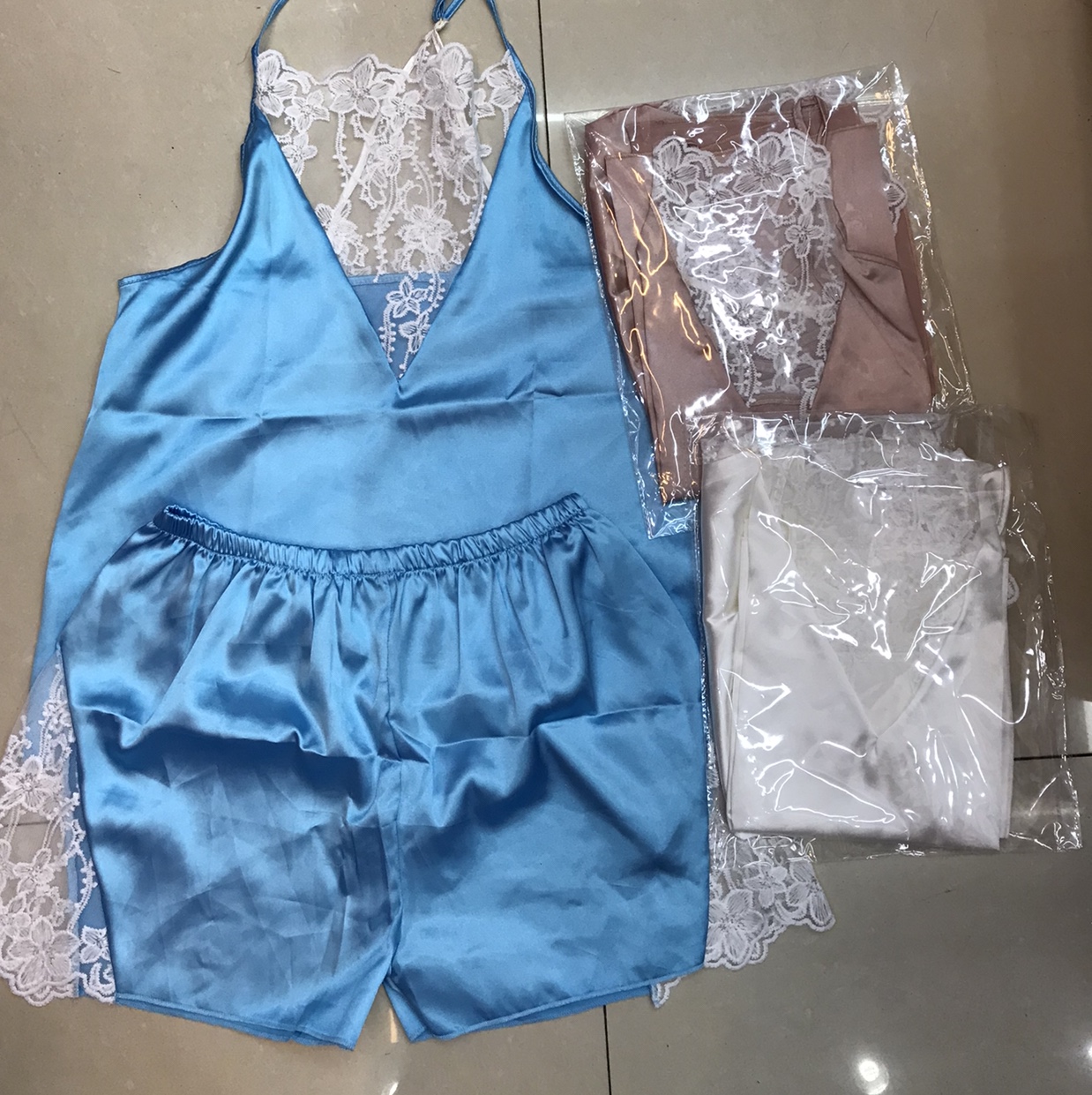 丝绸睡衣家居服套装刺绣花边仿真丝睡衣
