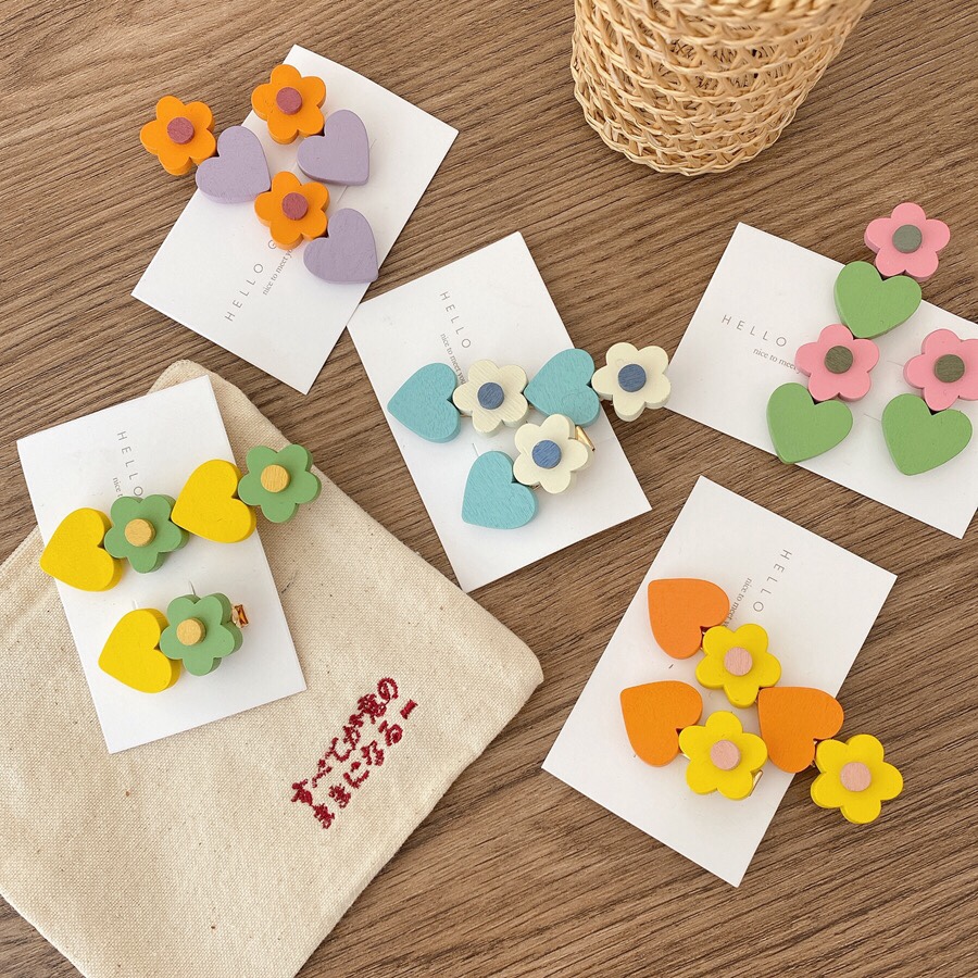Innocent and lovely woodiness flower hairpin combines Ins to collide color floret hairpin edge clip bangs clip hairpin female thumbnail