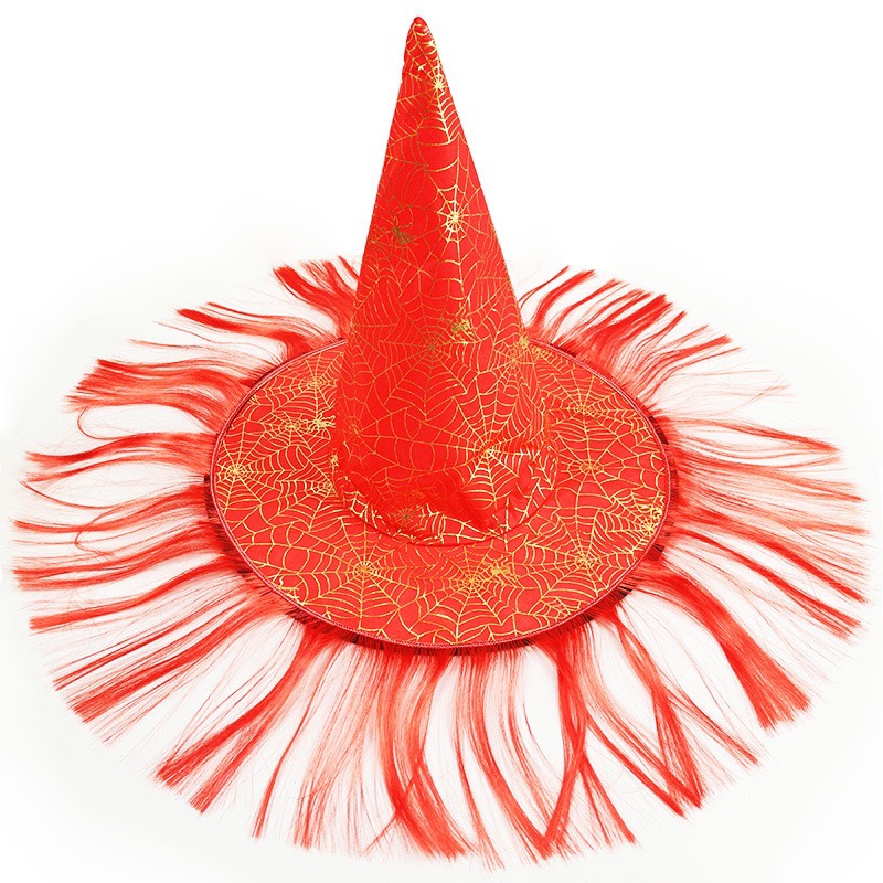 Halloween witch hat, adult dance party costume, leather pointed hat, wig, wizard hat, cosplay witch hat Item Picture