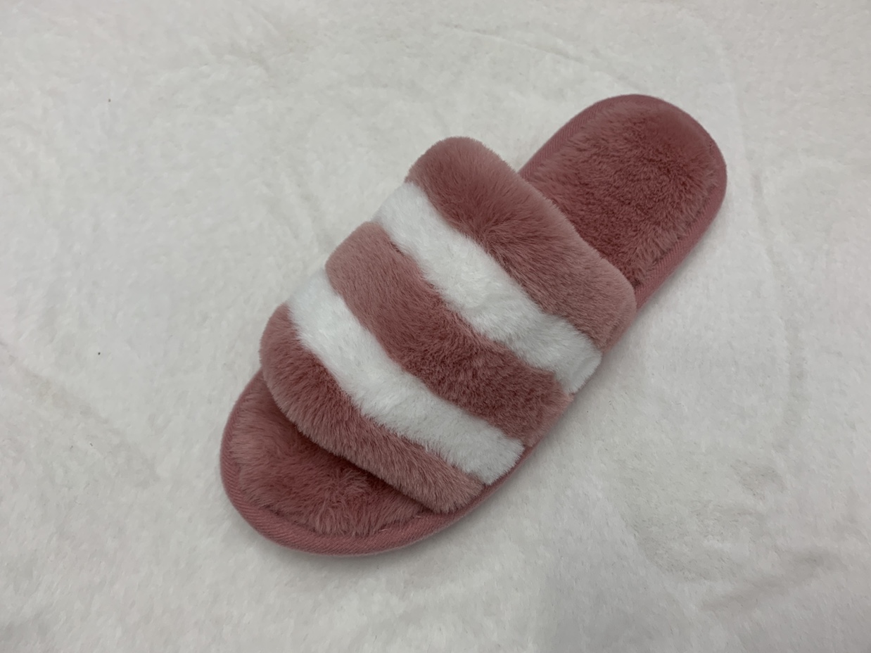Autumn and winter new one character opens hair slipper female stripe color flat bottom household is indoor skid row undefined