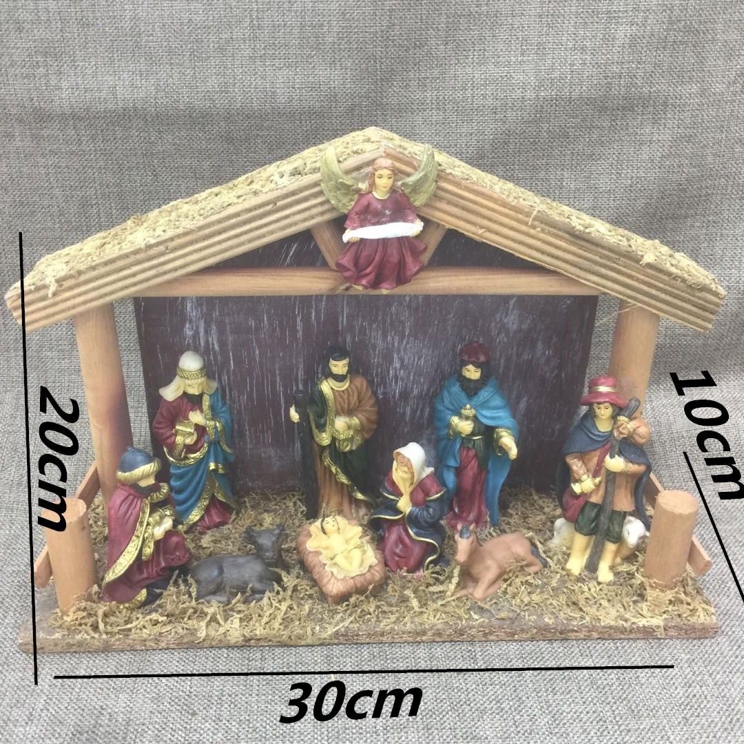 Resin handicrafts Christmas manger set wooden Nativity church gift