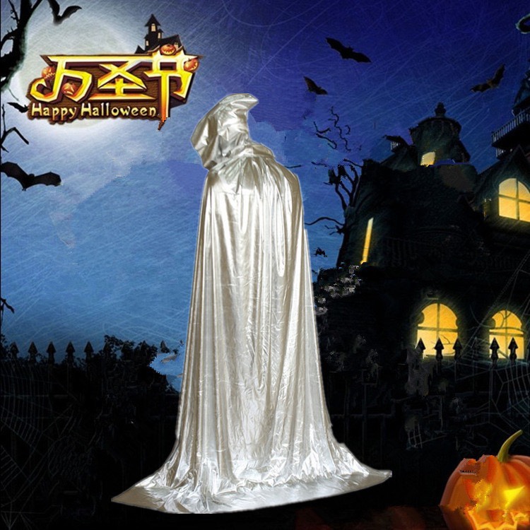 万圣节cosplay装扮成人巫师披风色丁布红黑死神服装古堡披风斗篷白底实物图