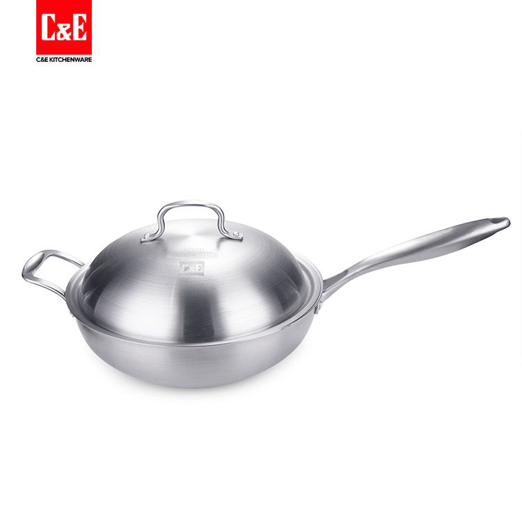 C&E创艺厨具新品防粘三层钢炒锅家用燃气电磁炉炒菜锅 不锈钢 炒锅 锅