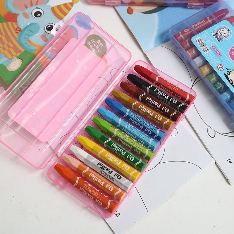 Primary school children's 12-color paintbrush plastic box oil stick crayon environmental protection graffiti pen 61 gifts thumbnail