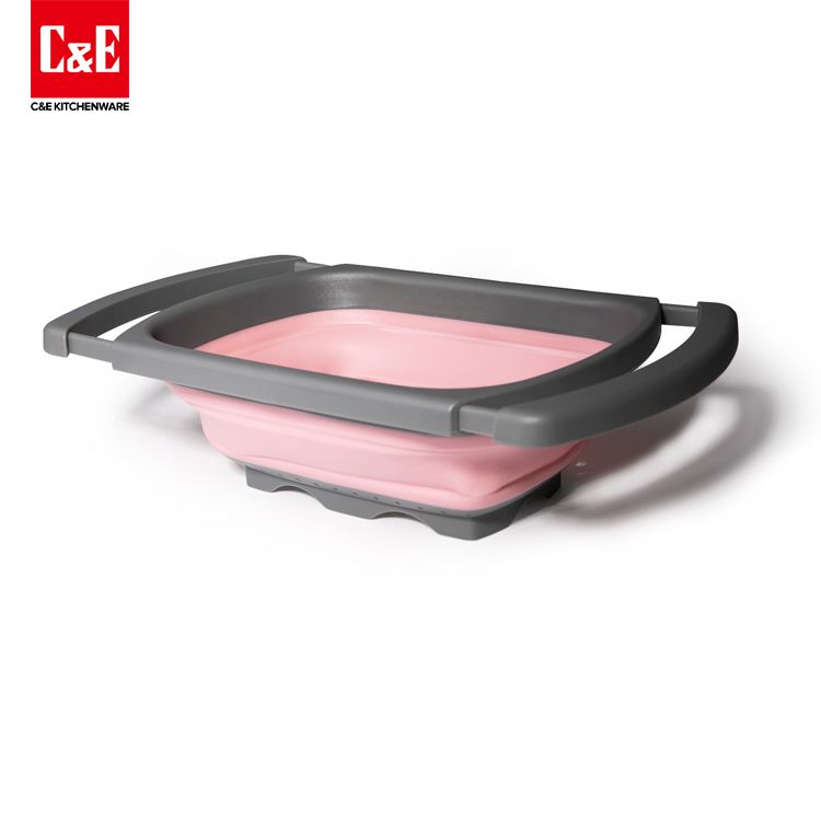 C&E创艺厨具六色系列硅胶方形 沥水篮  洗菜篮水果盘 折叠盆详情图5