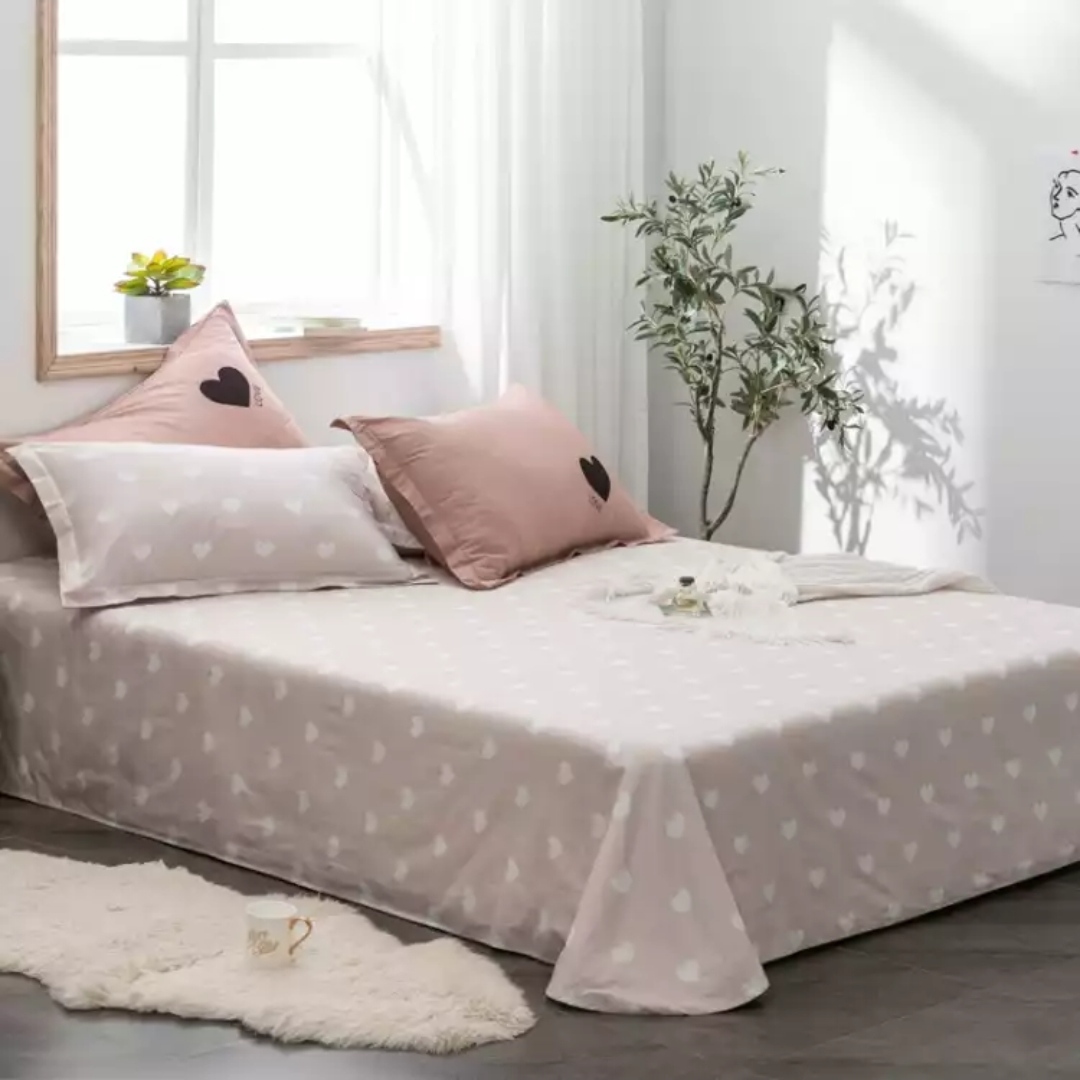 Bed Kit Cotton 4-Piece Nordic Style Cotton Twill Sheeting Set Double Bed A