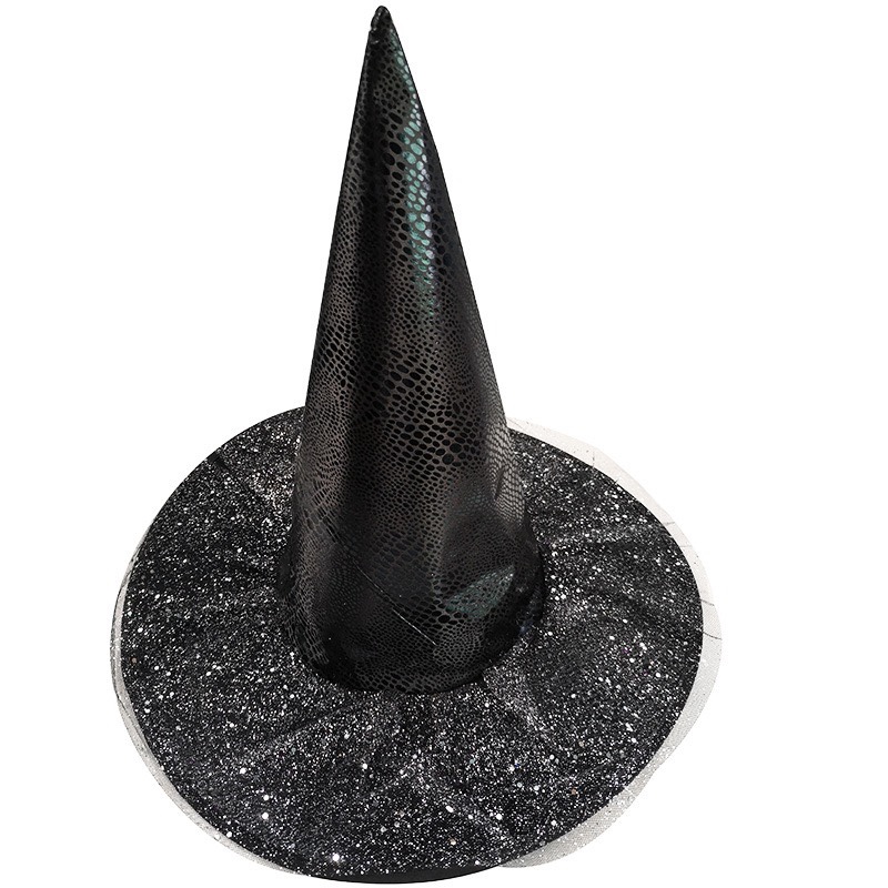 Halloween witch hat, adult dance party costume, leather pointed hat, wig, wizard hat, cosplay witch hat Application Scenario