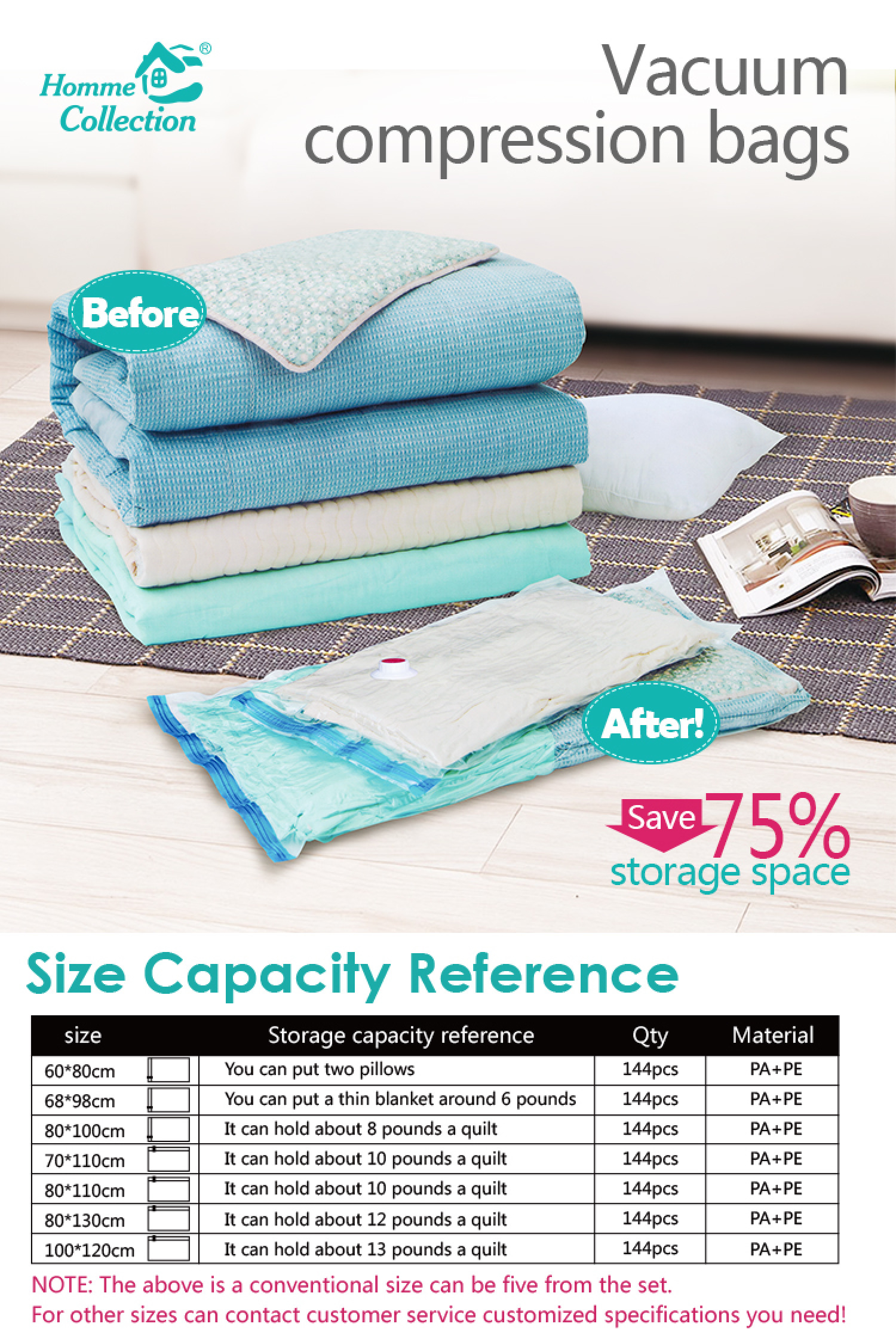 压缩袋装棉被被子衣物整理袋子西班牙语68*98cm详情图2