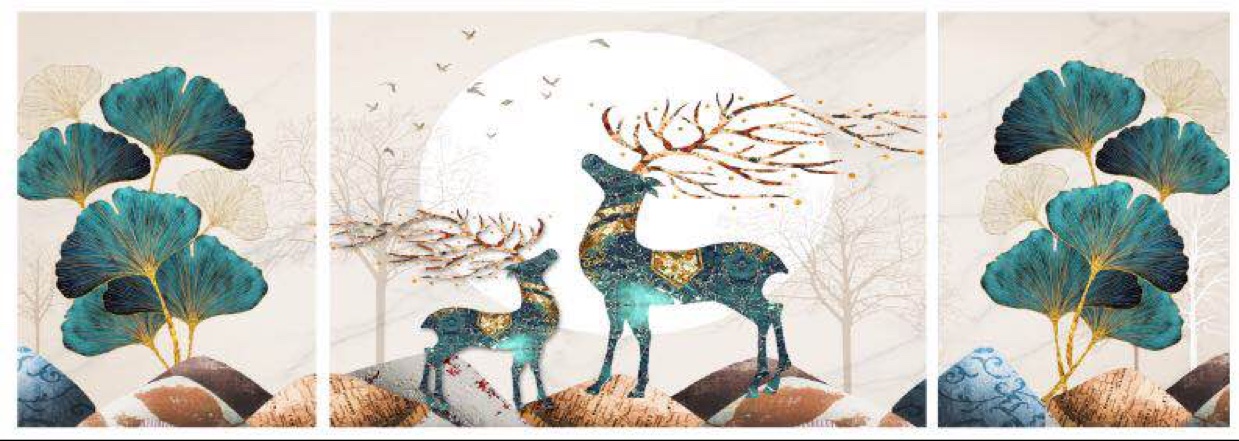 Simple Nordic Style Deer Make Money Living Room Sofa Background Wall Hanging Apricot Fuankang Gingko Leaves details Picture