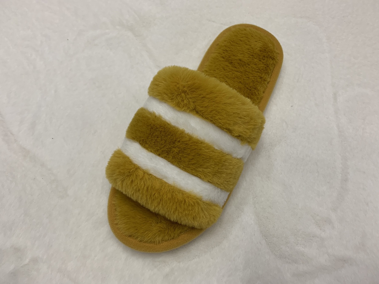 Autumn and winter new one character opens hair slipper female stripe color flat bottom household is indoor skid row undefined