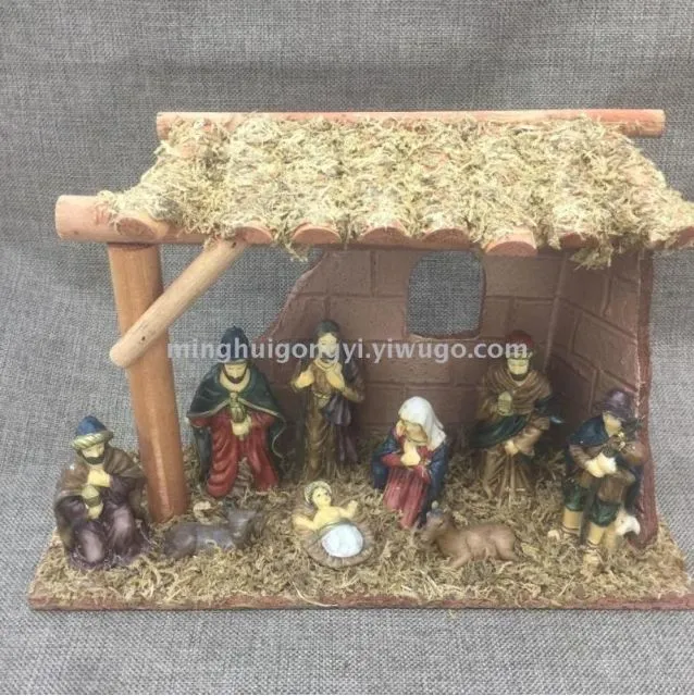 Resin handicrafts Christmas manger set wooden Nativity church gift detail image 6