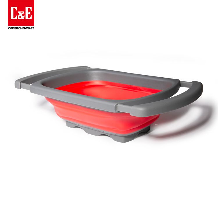 C&E创艺厨具六色系列硅胶方形 沥水篮  洗菜篮水果盘 折叠盆详情图4