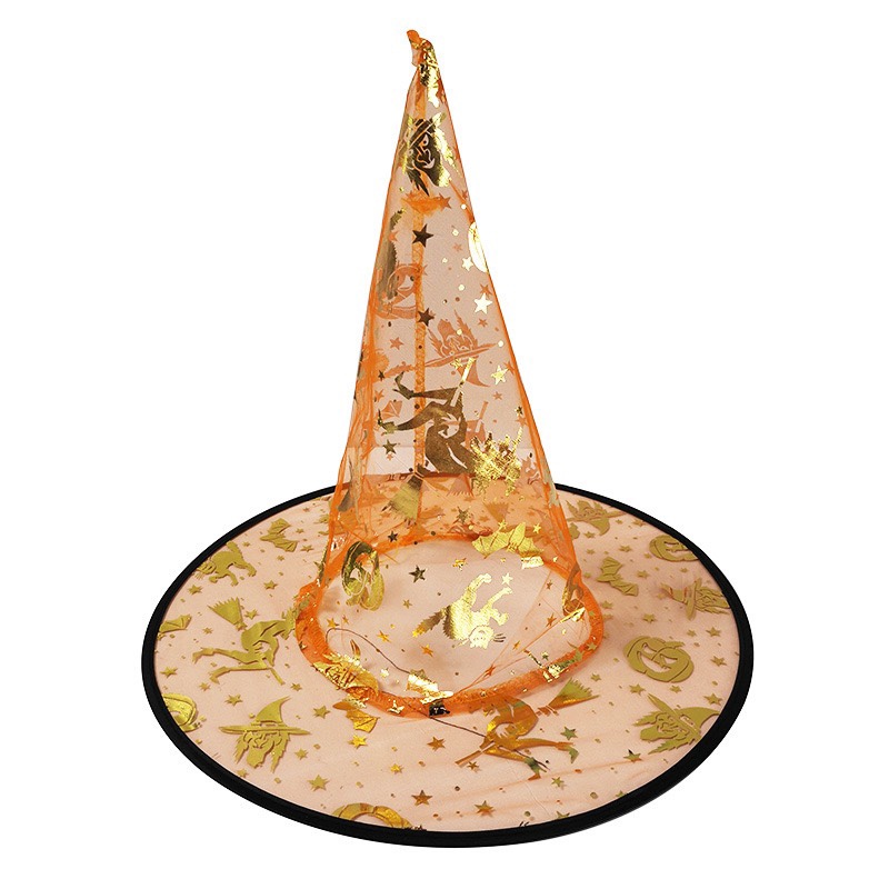 Halloween witch hat, children and adults, masquerade, ball costume, single-layer gilded gauze hat, wizard hat, witch hat undefined