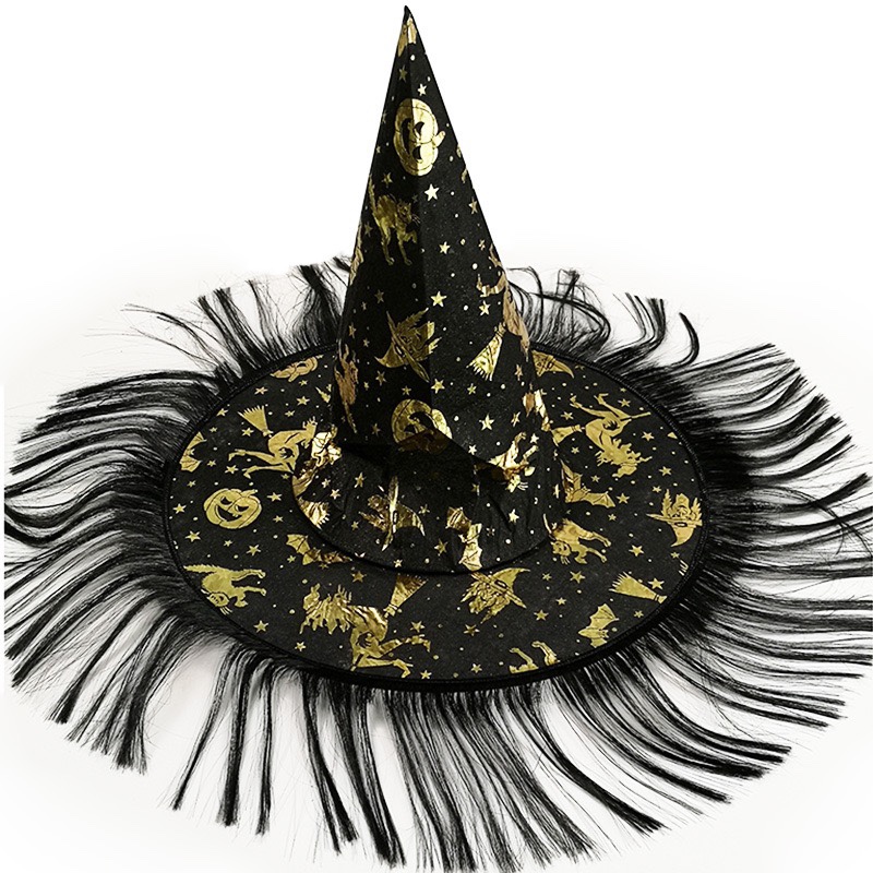 Halloween witch hat, adult dance party costume, pointed hat, wig, wizard hat, cosplay witch hat