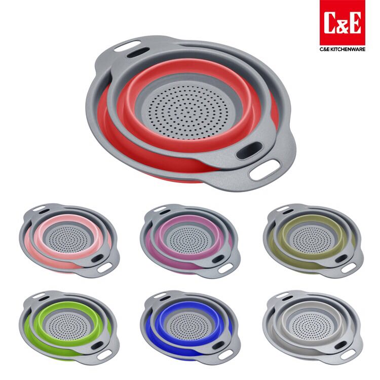 C&E创艺厨具六色系列  硅胶 圆形  沥水篮  洗菜篮水果盘  折叠盆详情图1