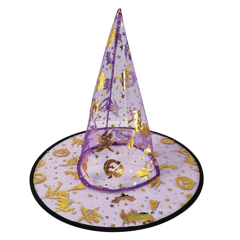 Halloween witch hat, children and adults, masquerade, ball costume, single-layer gilded gauze hat, wizard hat, witch hat Item Picture