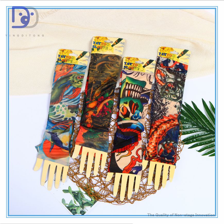 义乌好货 纹身袖套冰爽无缝夏季冰丝防晒花纹臂套开车骑行护臂详情图2