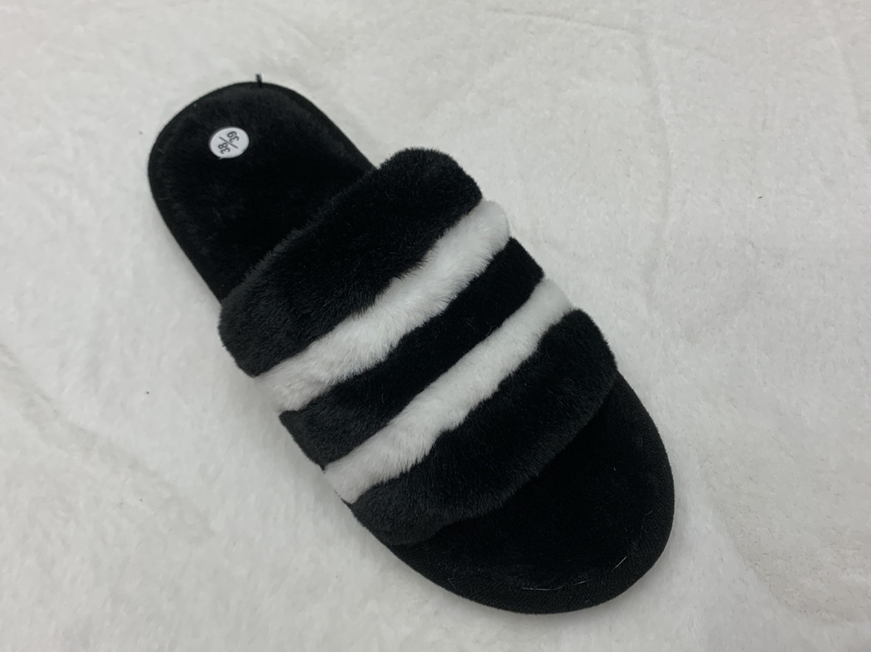 Autumn and winter new one character opens hair slipper female stripe color flat bottom household is indoor skid row undefined