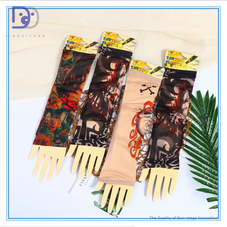 义乌好货 纹身袖套冰爽无缝夏季冰丝防晒花纹臂套开车骑行护臂详情图9