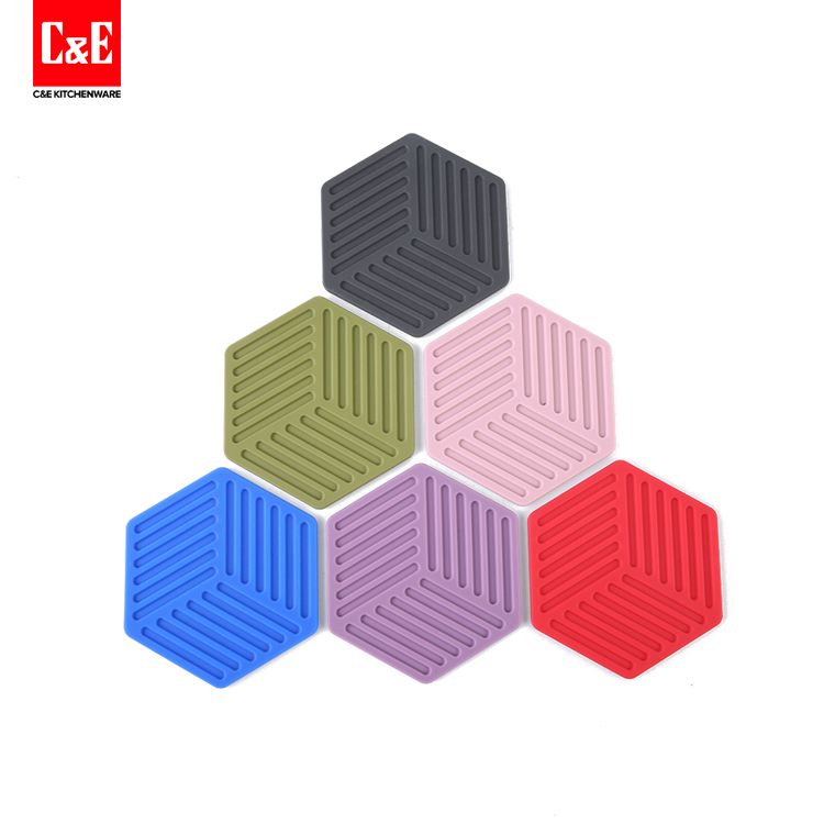 C&E 创艺厨具六色六边形硅胶碗垫锅垫防烫垫隔热垫中号详情图2