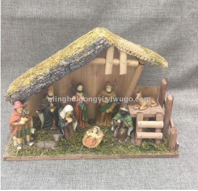 Resin handicrafts Christmas manger set wooden Nativity church gift detail image 4